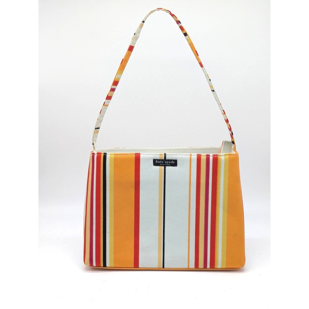 Kate Spade New York Striped Canvas Shoulder Bag Y2K Zip Top Multicolor Purse